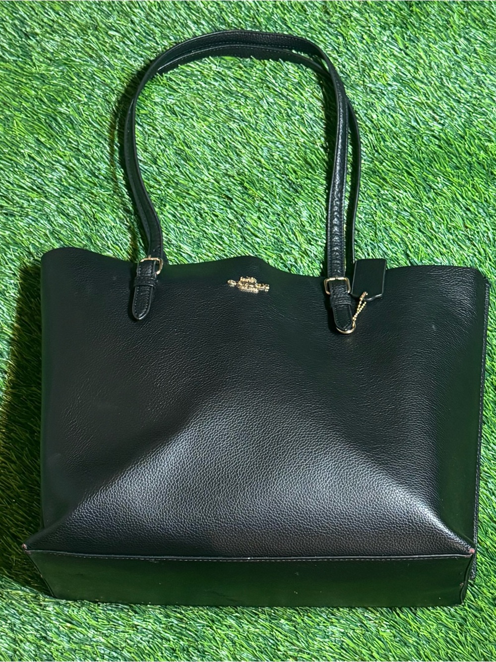 COACH Mollie Leather Tote Bag Black Red Interior Shoulder Handbag Purse 1671